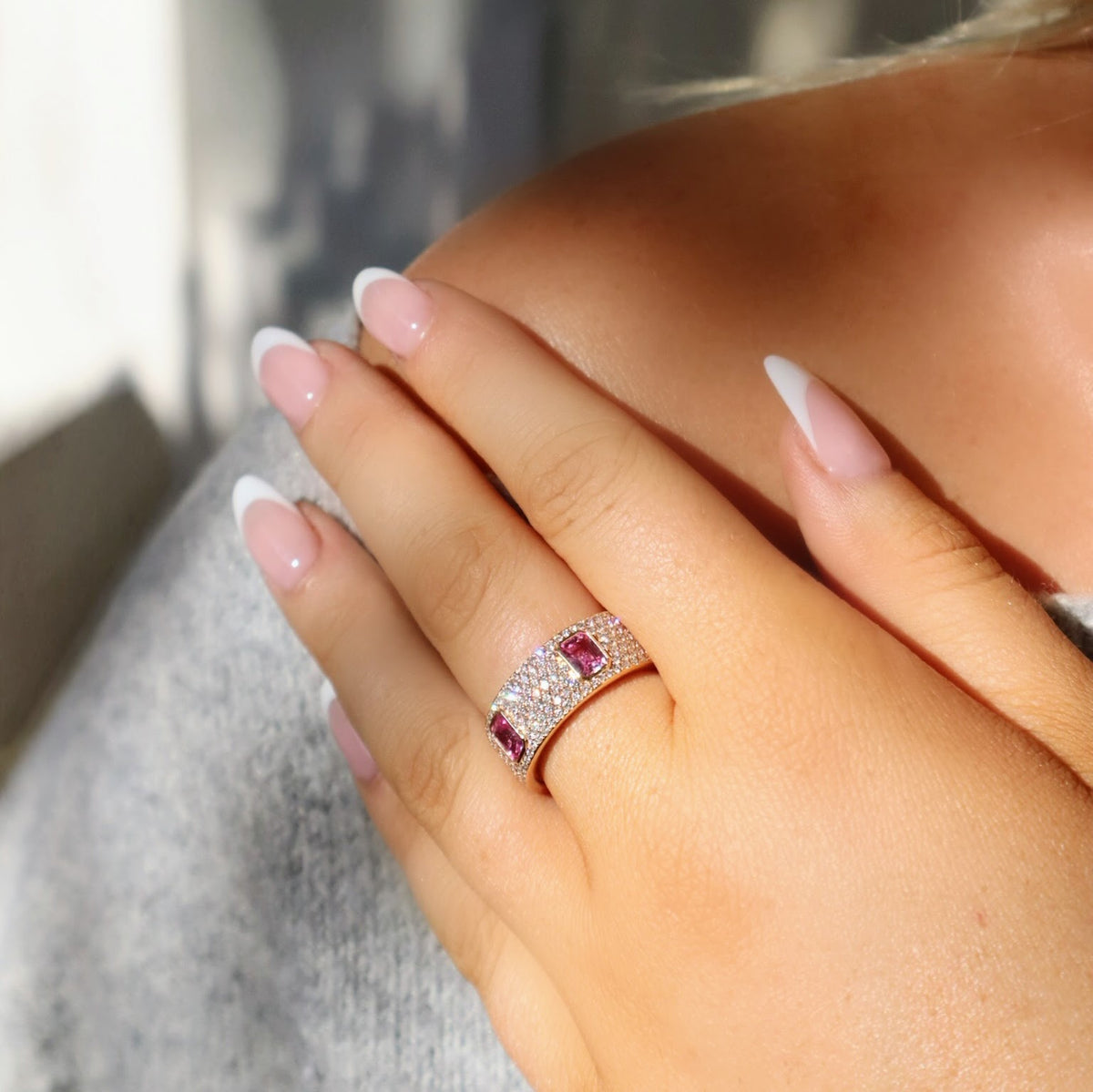 Pink Sapphire Diamond Pave 18K Pink Gold Ring - Alternate View 2