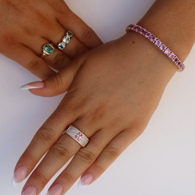 Pink Sapphire Diamond Pave 18K Pink Gold Ring Rings Curated by H