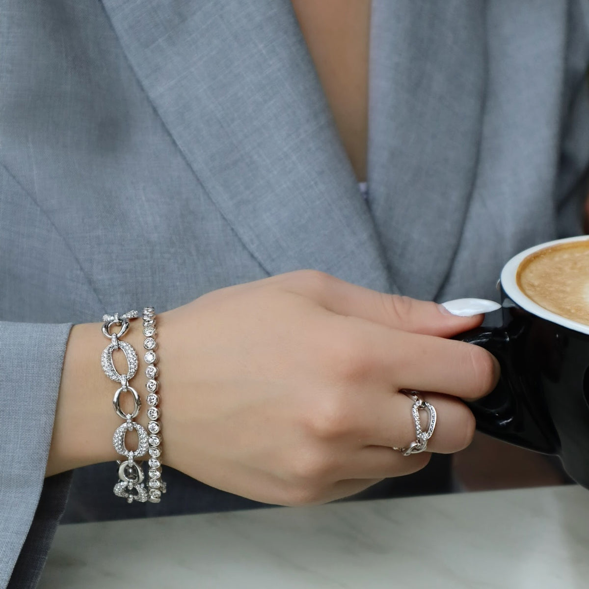 Diamond Pave 18K White Gold Link Bracelet - Alternate View 2