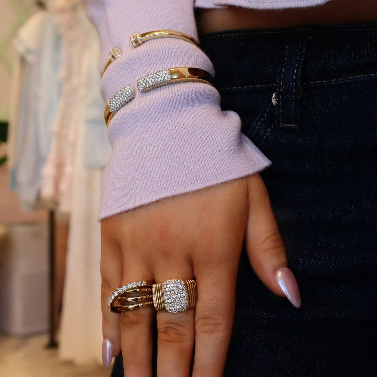 Yellow Gold Pave Diamond Cuff Bracelet - Alternate View 2