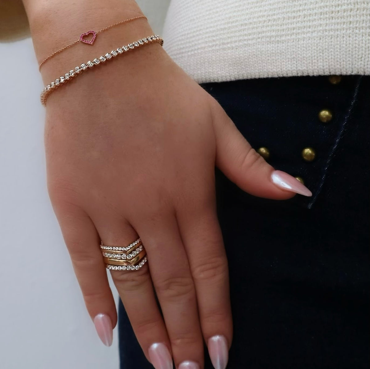5 Band Diamond Rose Gold Ring Set - Alternate View 2