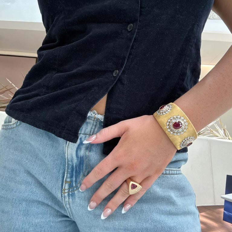 Gauthier Pink Tourmaline Diamond Yellow Gold Estate Ring Rings Estate & Vintage