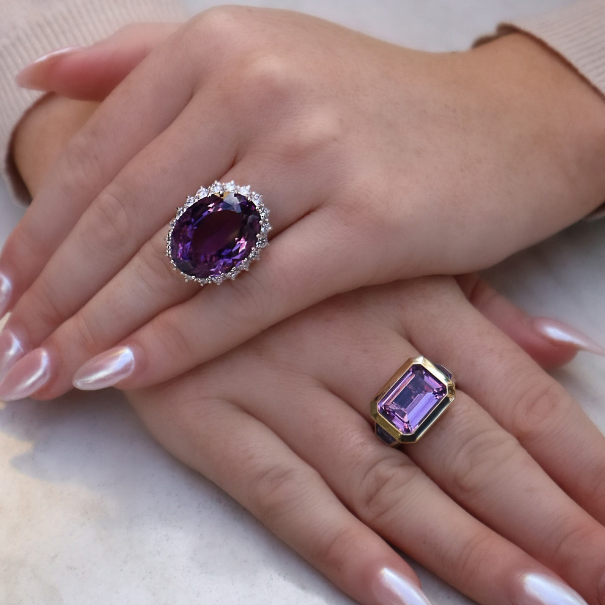 Oval Amethyst and  Diamond White Gold Estate Ring - Alternate View 1