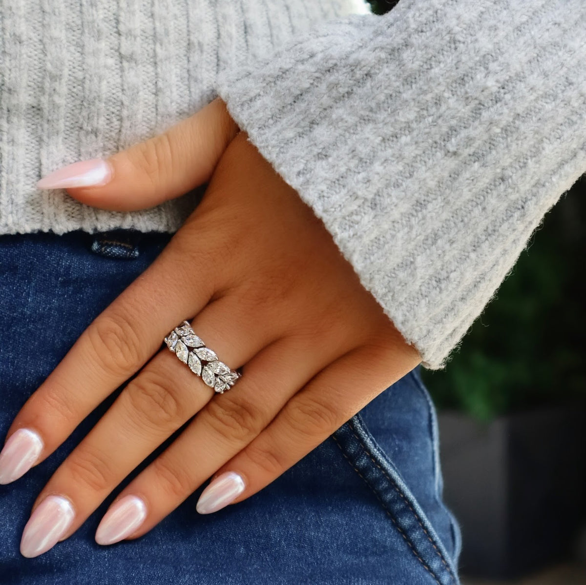 Marquise Diamond White Gold Eternity Band Estate Ring - Alternate View 1