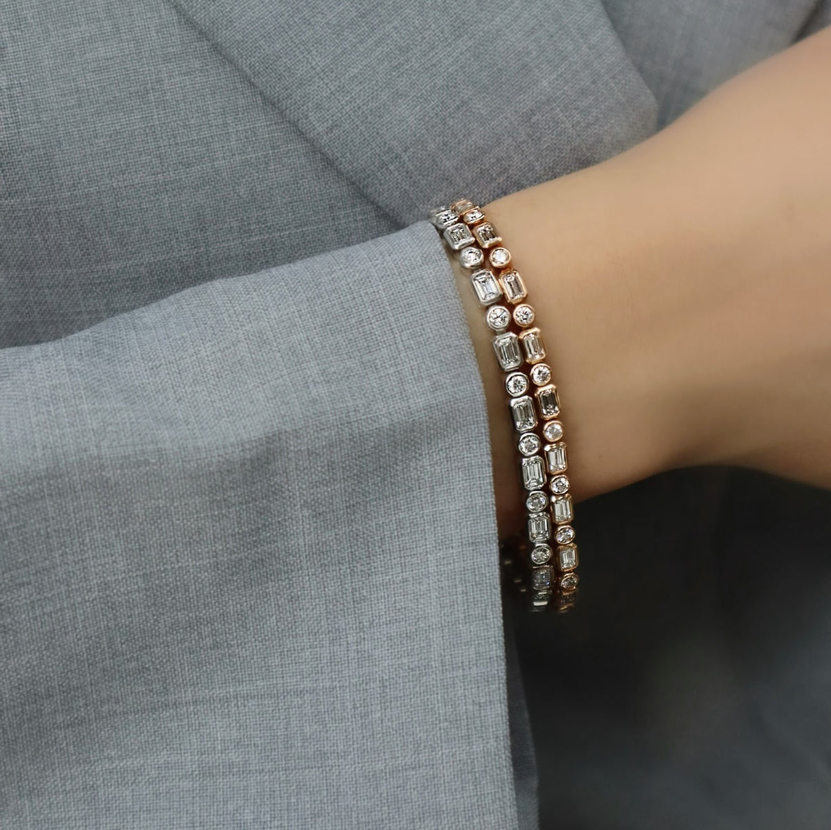 Diamond White Gold Bezel Set Tennis Bracelet - Alternate View 1