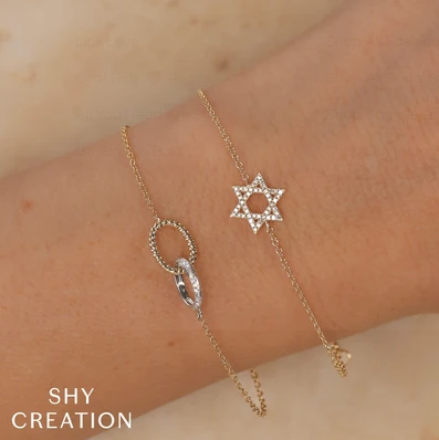 14kt Yellow Gold Diamond Star of David Bracelet Bracelets Shy Creation