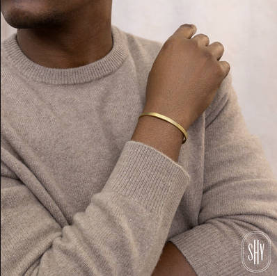 14K Yellow Gold Satin Finish Men's Cuff Bracelet Bracelets Shy Creation