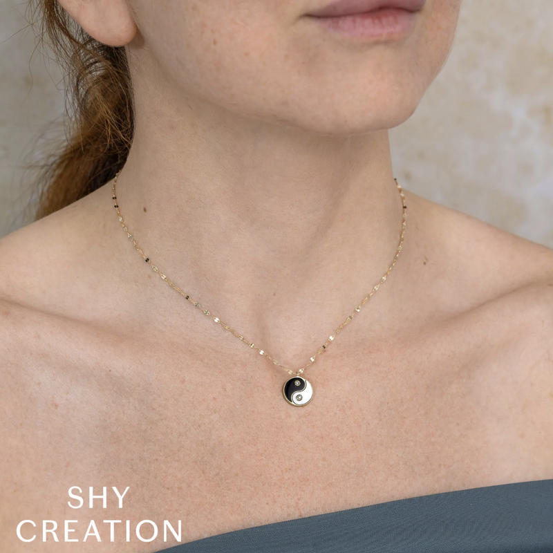 14K Yellow Gold Diamond Yin Yang Pendant Necklace Necklaces Shy Creation