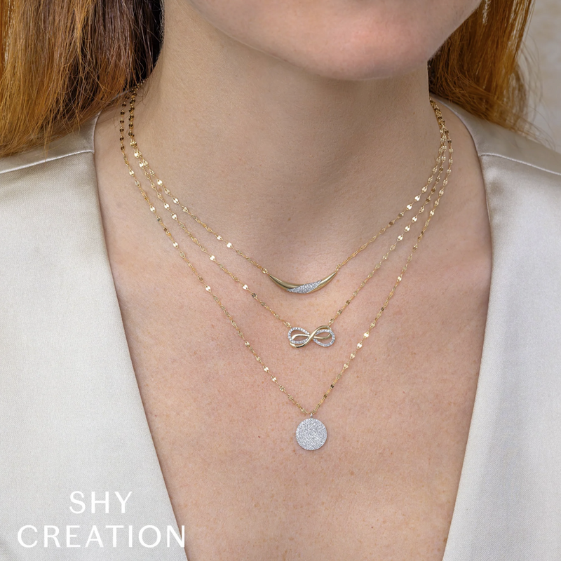 14K Yellow Gold Diamond Eclipse Disc Pendant Necklace Necklaces Shy Creation