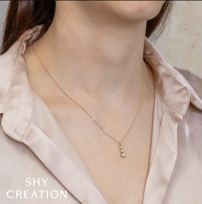 14K Yellow Gold Graduated Diamond Bezel Drop Necklace Necklaces Shy Creation