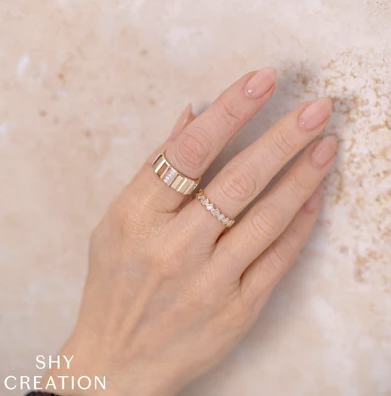 14K Yellow Gold Diamond Geo Cut Band Ring Rings Shy Creation