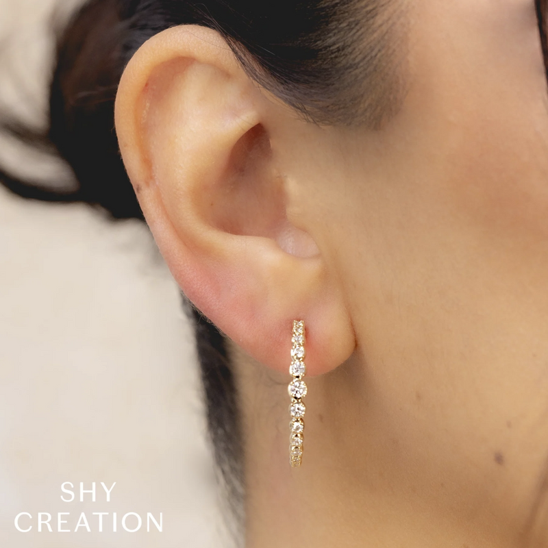 14K Yellow Gold Diamond Crown Hoop Earrings Earrings Shy Creation