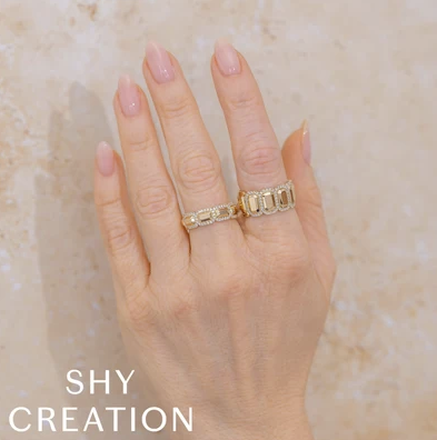 14K Yellow Gold Diamond Pave Geometric Link Ring Rings Shy Creation