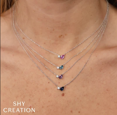 14K White Gold Pear Sapphire & Round Diamond Necklace Necklaces Shy Creation