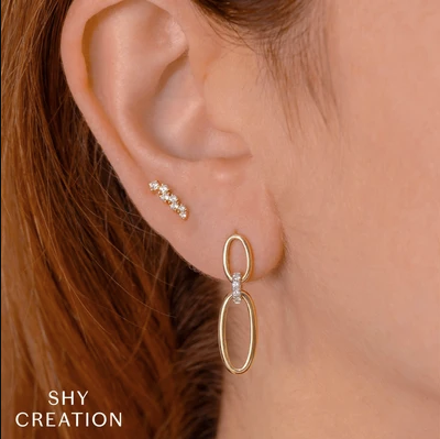 14K Yellow Gold Diamond Pave Oval Drop Earrings Earrings Shy Creation