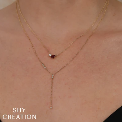 14K Yellow Gold Pear Ruby & Round Diamond Pendant Necklace Necklaces Shy Creation