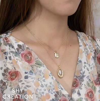 14K Yellow Gold Diamond Bezel Dog Tag Necklace Necklaces Shy Creation