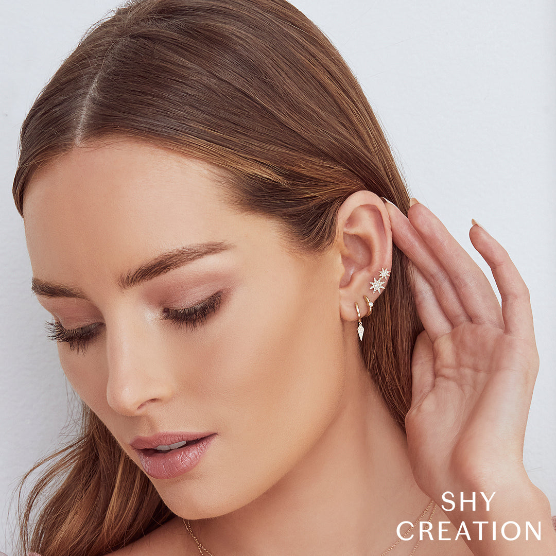 Yellow Gold Diamond Pave Star Ear Crawler Earring - Alternate View 1