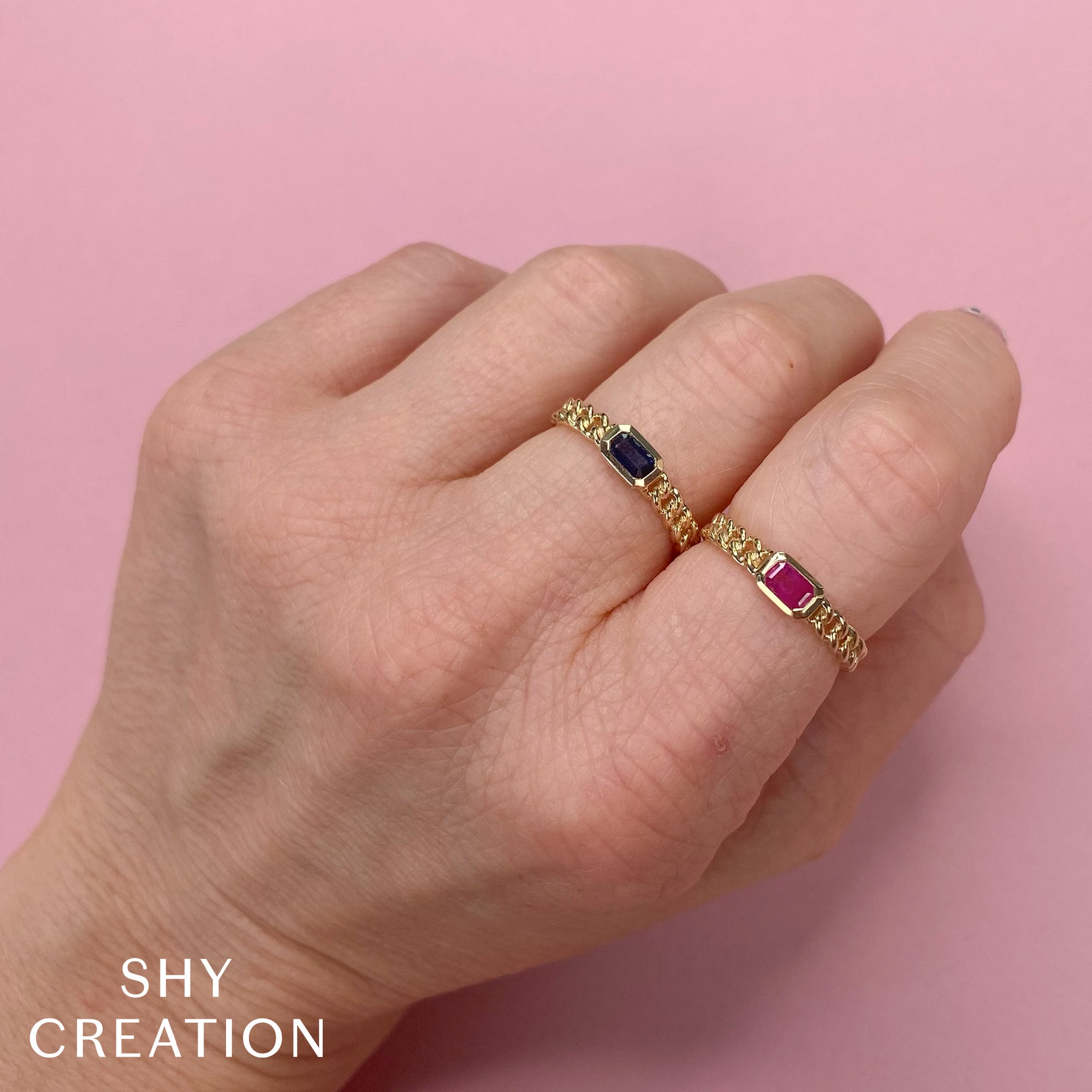 Yellow Gold Ruby Chain Link Ring Rings Shy Creation