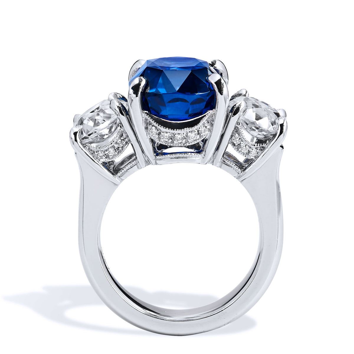 10.16ct Royal Deep Blue Sapphire and Antique Cushion Diamond Ring - Alternate View 2