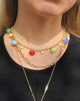 Mixed Colored Stone and Diamond 18k Yellow Gold Necklace Necklaces Curated by H