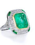 7.44 Carat Colombian Emerald Gold & Platinum Cocktail Ring Rings Estate & Vintage