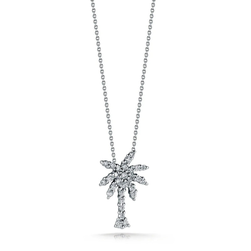18kt White Gold Tiny Treasure Small Diamond Palm Tree Necklace Necklaces Roberto Coin