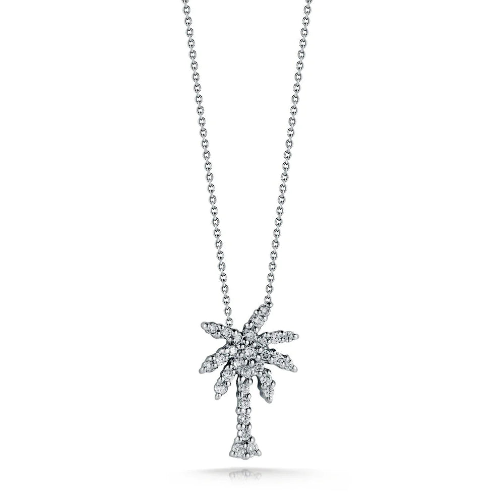 18kt White Gold Tiny Treasure Small Diamond Palm Tree Necklace Necklaces Roberto Coin