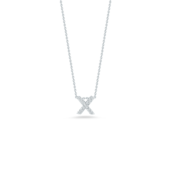 18kt White Gold Tiny Treasures Diamond Love Letter "X" Pendant Necklaces Roberto Coin