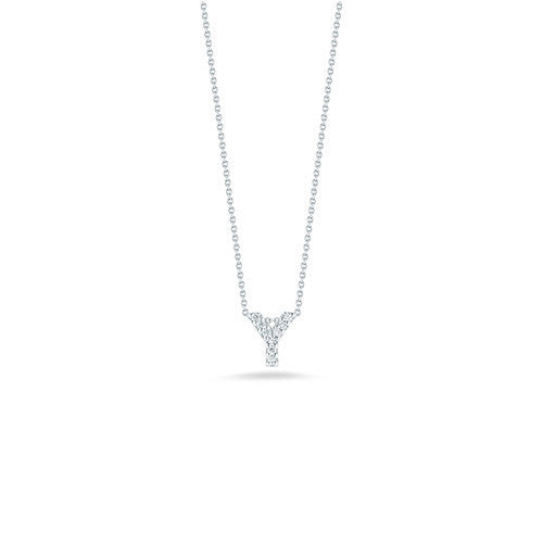 18Kt White Gold Tiny Treasures Diamond Love Letter "Y" Pendant Necklaces Roberto Coin