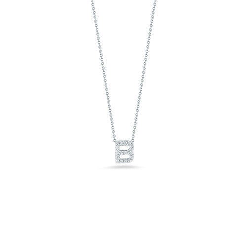 18kt White Gold Tiny Treasures Diamond Love Letter "B" Pendant Necklaces Roberto Coin