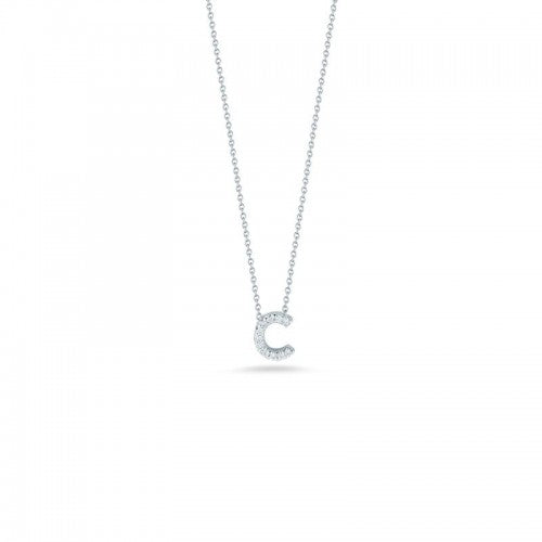 18K White Gold Tiny Treasures Diamond Love Letter "C" Pendant Necklaces Roberto Coin