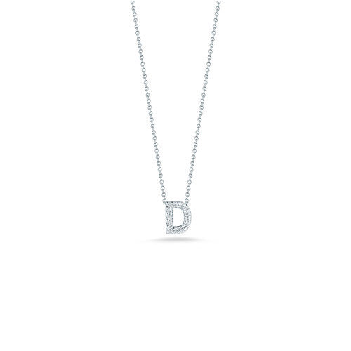 18K White Gold Tiny Treasures Diamond Love Letter "D" Pendant Necklaces Roberto Coin