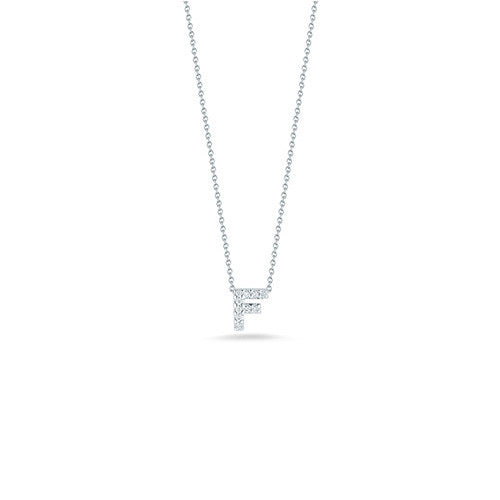 18K White Gold Tiny Treasures Diamond Love Letter "F" Pendant Necklaces Roberto Coin