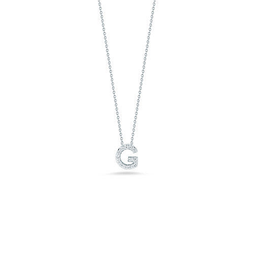18K White Gold Tiny Treasures Diamond Love Letter "G" Pendant Necklaces Roberto Coin