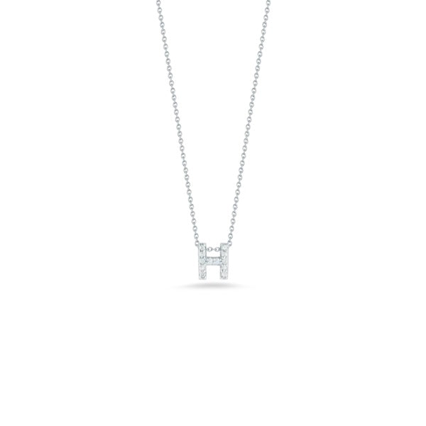 18K White Gold Tiny Treasures Diamond Love Letter "H" Pendant Necklaces Roberto Coin