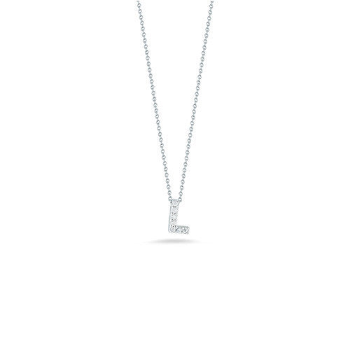 18K White Gold Tiny Treasures Diamond Love Letter "L" Pendant Necklaces Roberto Coin