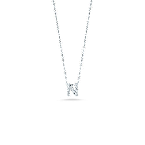 18K White Gold Tiny Treasures Diamond Love Letter "N" Pendant Necklaces Roberto Coin