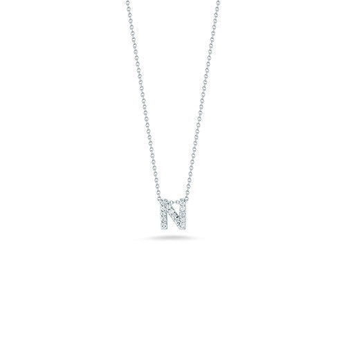 18K White Gold Tiny Treasures Diamond Love Letter &quot;N&quot; Pendant Necklaces Roberto Coin