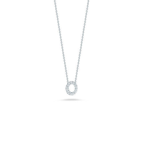 18K White Gold Tiny Treasures Diamond Love Letter "O" Pendant Necklaces Roberto Coin