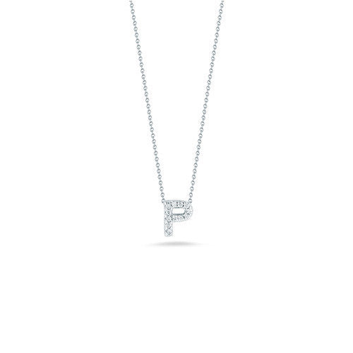 18K White Gold Tiny Treasures Diamond Love Letter "P" Pendant Necklaces Roberto Coin