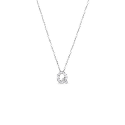 18K White Gold Tiny Treasures Diamond Love Letter "Q" Pendant Necklaces Roberto Coin