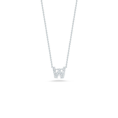 18K White Gold Tiny Treasures Diamond Love Letter "W" Pendant Necklaces Roberto Coin