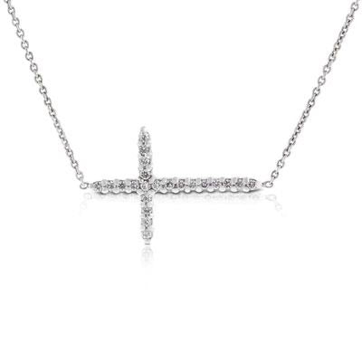 18kt White Gold Diamond Sideways Cross Necklace Necklaces Roberto Coin