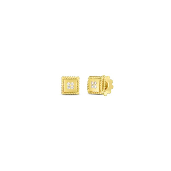 18K Satin Yellow Gold Palazzo Ducale Diamond Studs Earrings Roberto Coin