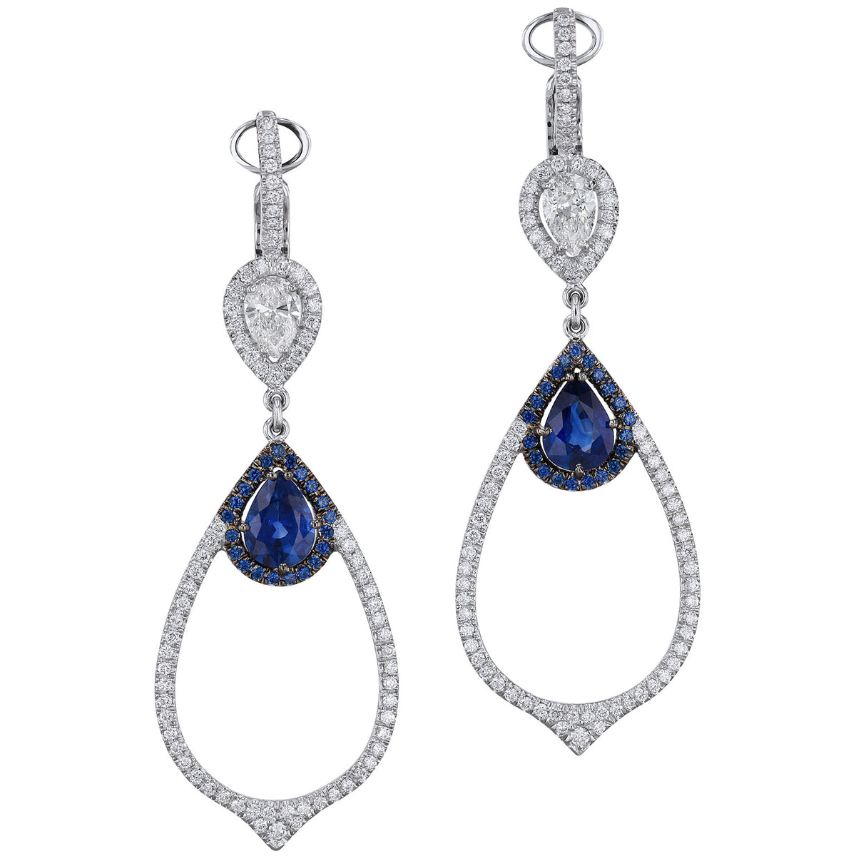 Royal Blue Sapphire and Diamond Drop Earrings Earrings H&H Jewels