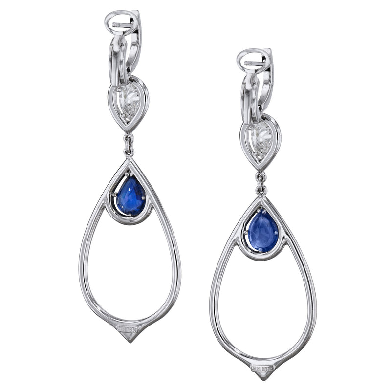 Royal Blue Sapphire and Diamond Drop Earrings Earrings H&H Jewels