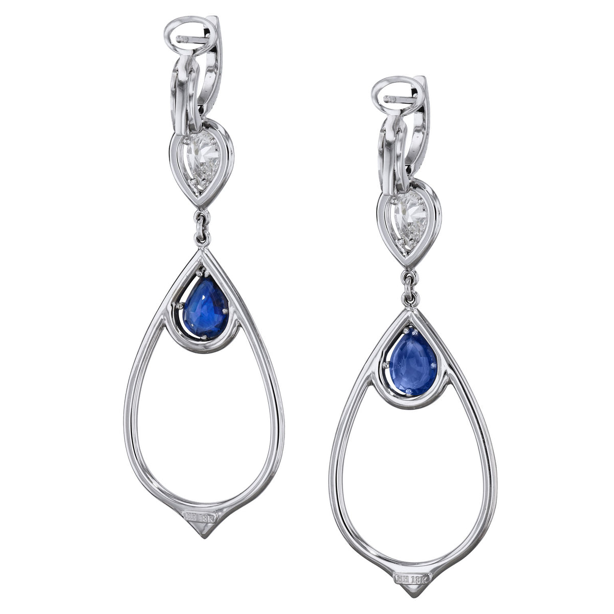 Royal Blue Sapphire and Diamond Drop Earrings - Alternate View 1