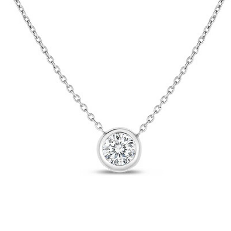 18kt White Gold Single Diamond Station Necklace Necklaces Roberto Coin