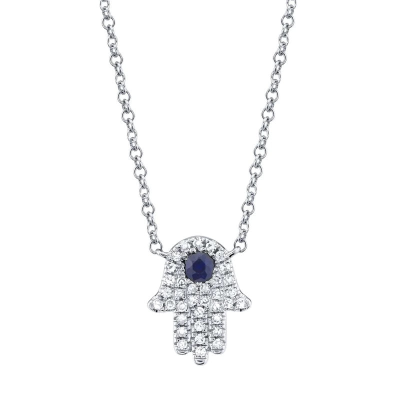 0.09ct Diamond &amp; 0.08ct Blue Sapphire Hamsa Necklace Necklaces Gift Giving